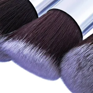 Premium Synthetic Kabuki Foundation Face Powder Blush Eyeshadow (10pcs, Black/Silver) Brush Makeup Brush Kit with Blender