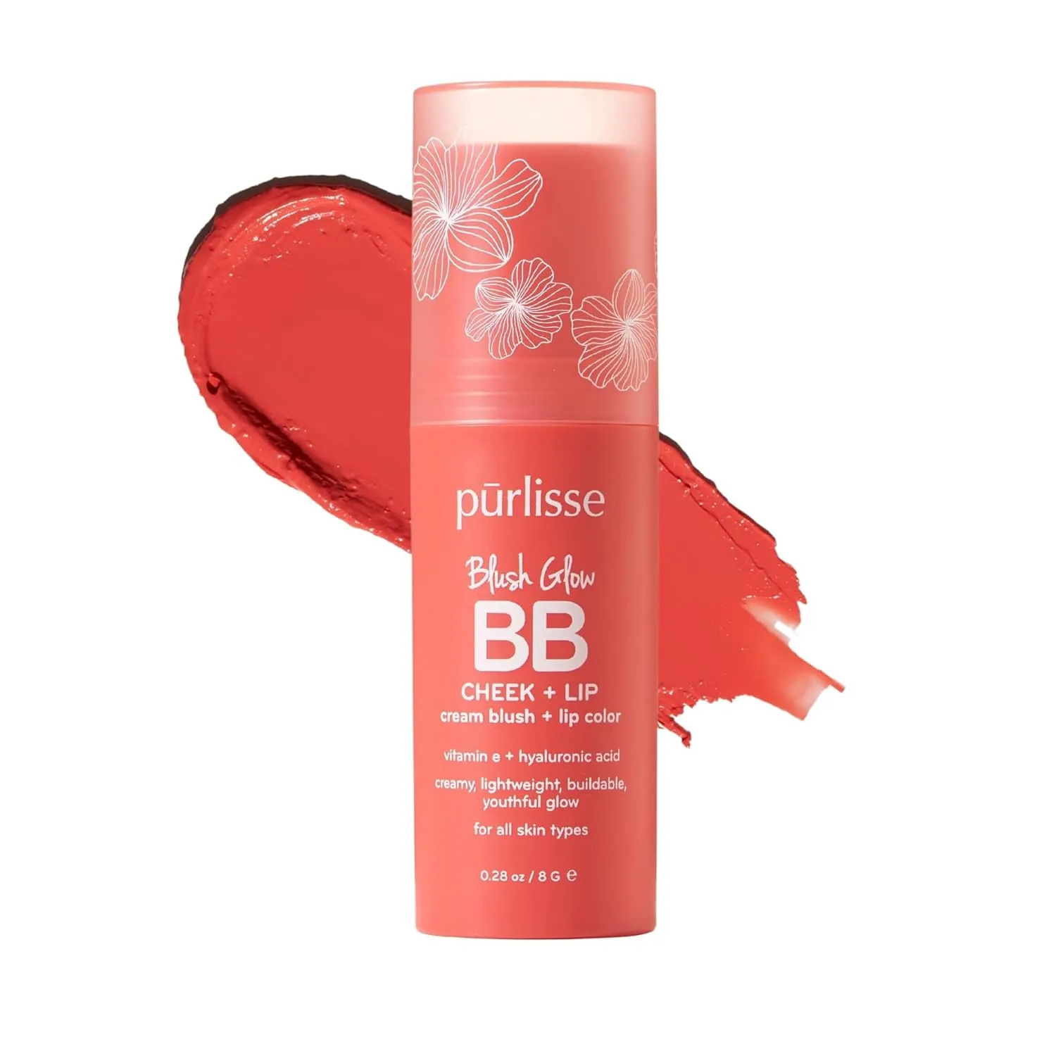 Prlisse Blush Glow Lip and Cheek Tint - Summer Coral (.28 oz) - 2-in-1 Cream Blush Stick for Cheeks and Lips with Vitamin E & Hyaluronic Acid - Hydrating & Buildable