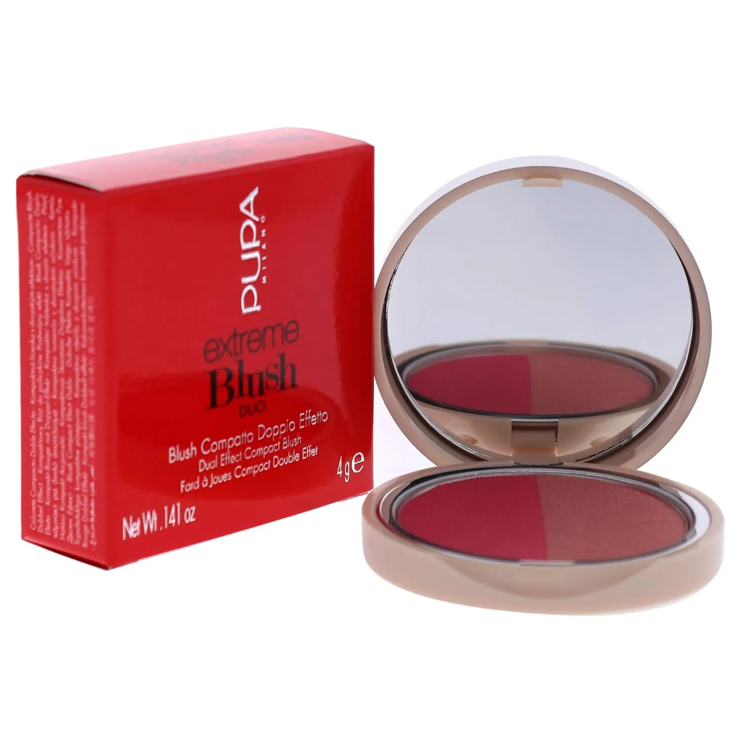 PUPA Milano Extreme Blush Duo - Highly Blendable Formula - Lightweight - Creates A Beautiful Sun-Kissed Appearance - Suitable For All Skin Types - Glow Creamy - 140 Radiant Flamingo - 0.141 Oz