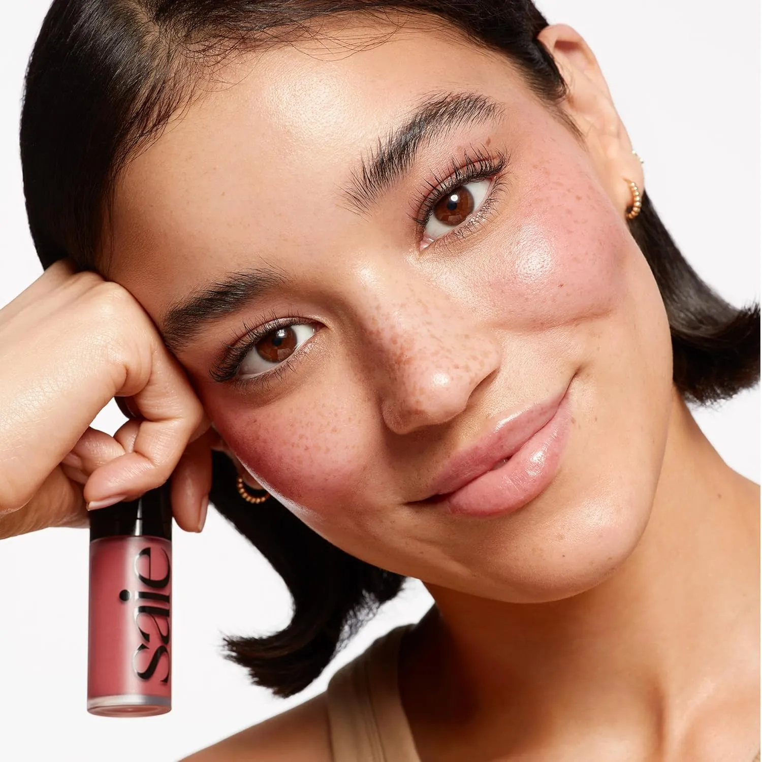 Saie Dew Liquid Blush for Cheeks - Hydrating Cream Blush Stick with a Blendable   Buildable Formula - Skincare Infused Dewy Cheek Tint for a Natural Flush - Glowy Makeup Essential - Chilly (.40 oz)