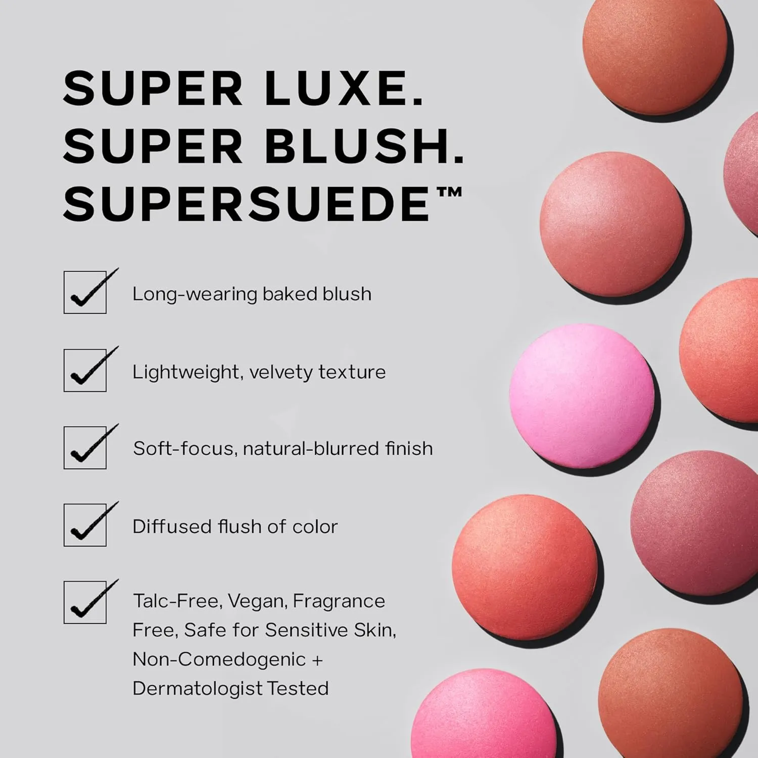 Saie SuperSuede Baked Blush - Talc-Free Powder Blush for All Day Wear - Enriched with Plant-Derived Squalane   Glycerin to Help Moisturize Dry Skin - Amore (.01 Ounce)