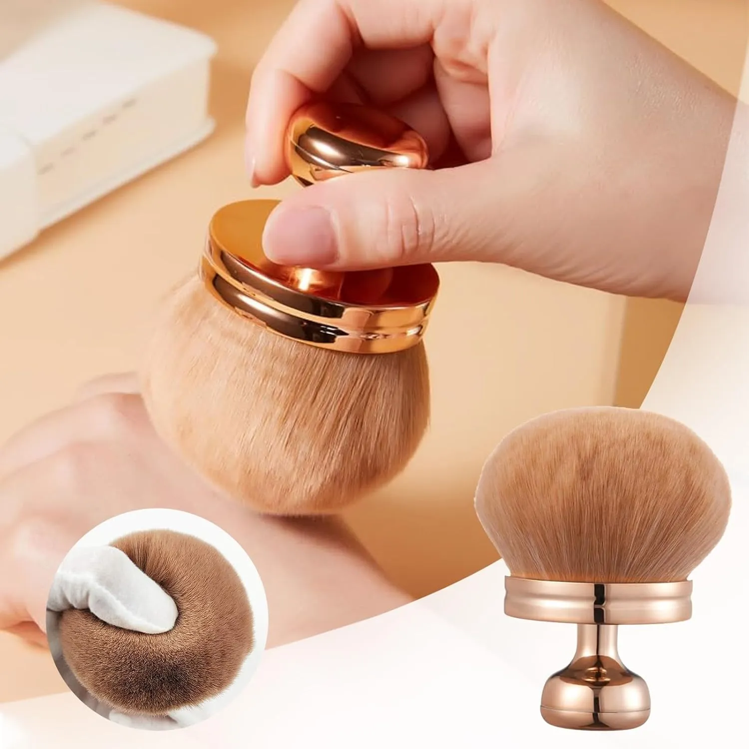 Self Tanner Brush, Rose Gold Extra Large Self Tanning Blend Brush, Soft Kabuki Makeup Brush for Powder/Foundation/Blusher/Bronzer, Instant Tan Application Brush for Flawless Face Body Neck Leg Makeup