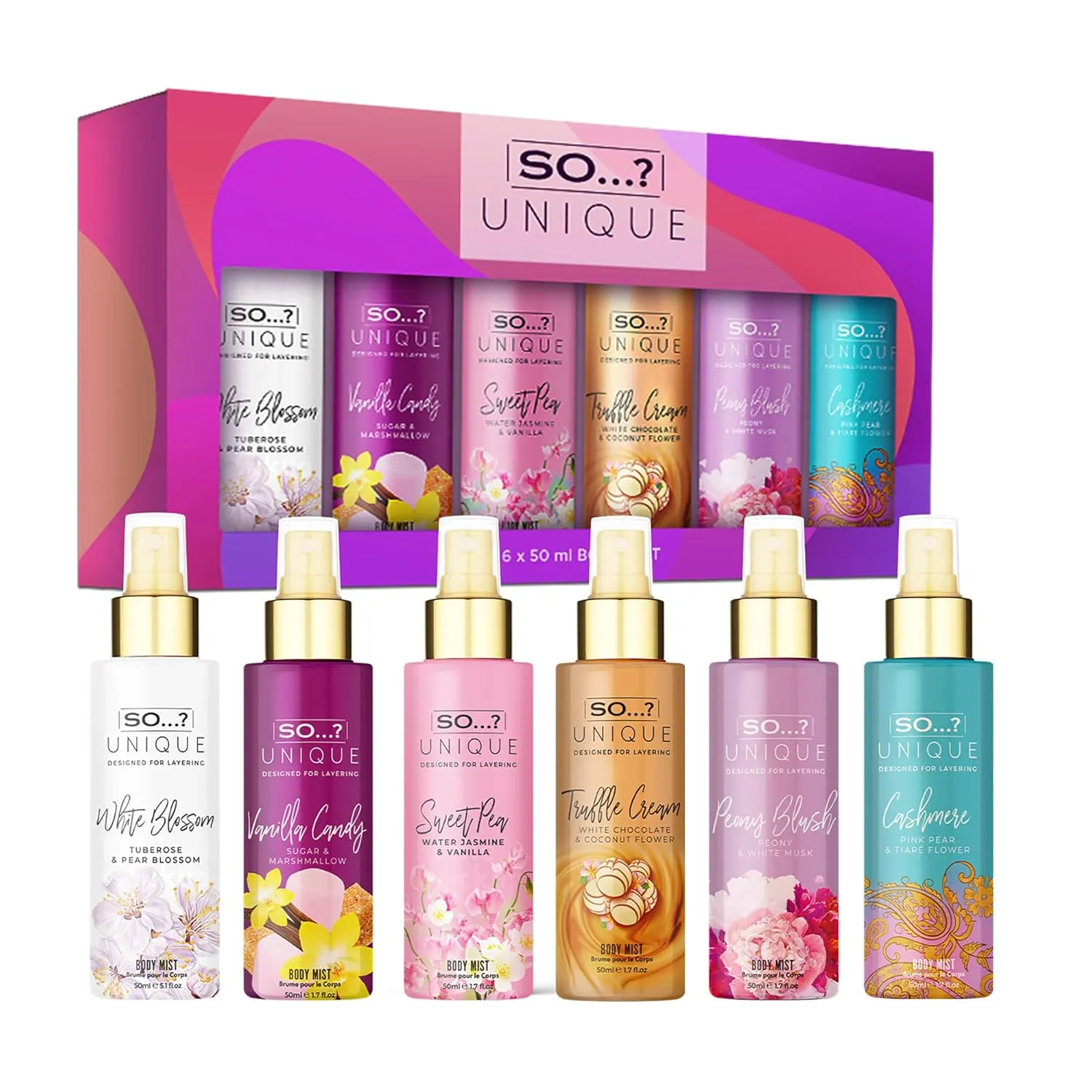 So…? Unique Body Mist Set - Perfumes for Women with Fresh, Floral, Sweet Scents - 6 Hour Wear Body Spray for Women - Travel Size Gift Set - 6 pcs
