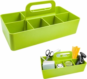 souG New Plastic Portable Makeup Organizer Caddy Tote Divided Basket Bin with Handle, DIY Divider, 8 Compartments - Office Supplies Organizer -Green