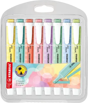 STABILO Highlighter swing cool Pastel - Pack of 8 - Assorted Colors, Portable, Clip Closure, Office   School Supplies