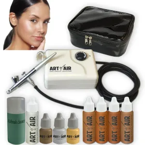 TAN Complexion Professional Airbrush Cosmetic Makeup System / 4pc Foundation Set with Blush, Bronzer, Shimmer and Primer Makeup Airbrush Kit