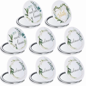 Unittype 8 Pack Bridesmaid Gifts Compact Mirror Bridesmaid Proposal Gifts for Bridal Shower Wedding Floral Round PU Leather Makeup Mirrors for Women Maid of Honor Matron of Honor