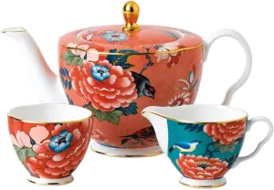 Wedgwood Paeonia Blush Teapot, Sugar & Cream