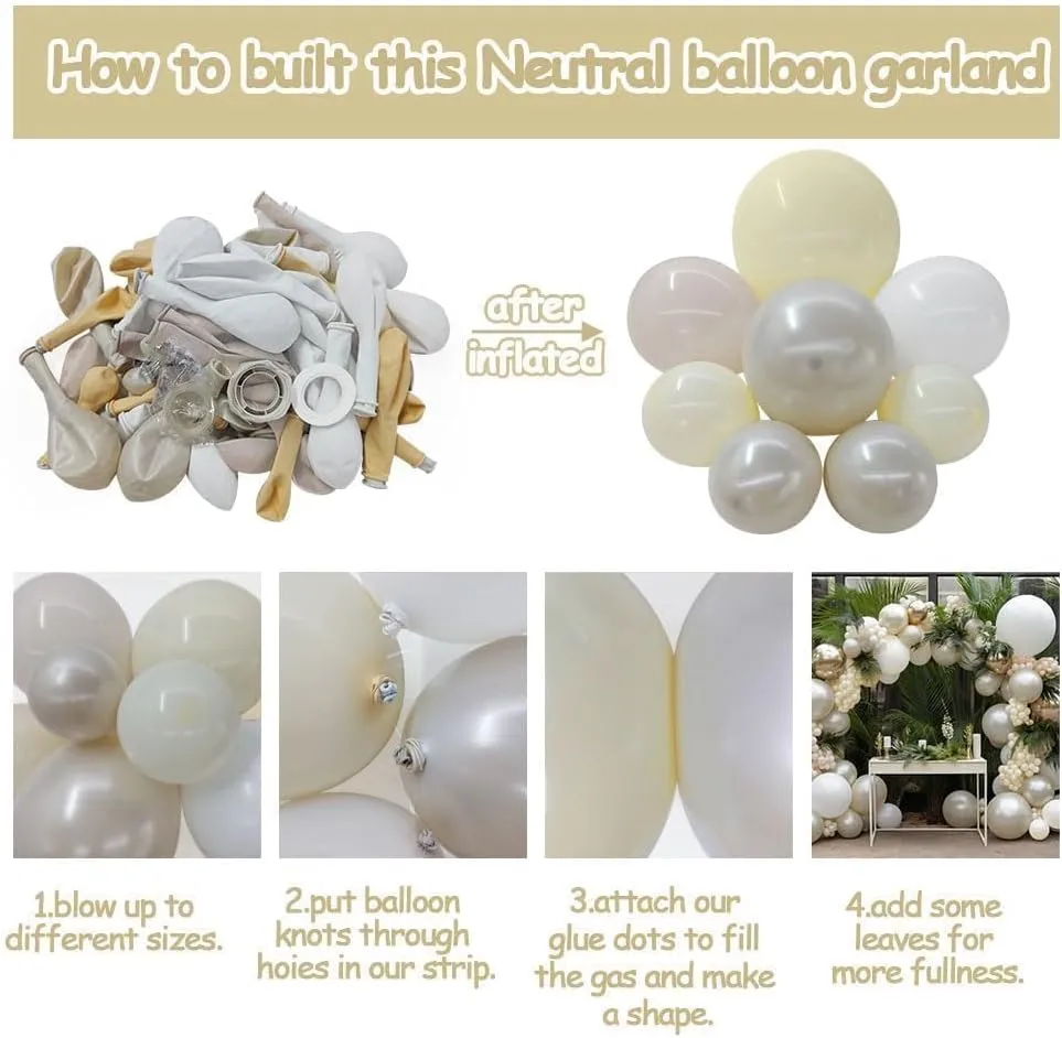 White Ivory Balloon Arch Kit - Double Stuffed Pearl White Sand Cream Balloon Garland Latex Beige Blush Different Sizes for Baby Bridal Shower Birthday Baptism Wedding Party Decor