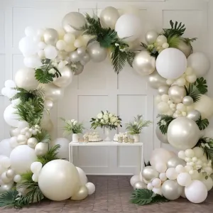 White Ivory Balloon Arch Kit - Double Stuffed Pearl White Sand Cream Balloon Garland Latex Beige Blush Different Sizes for Baby Bridal Shower Birthday Baptism Wedding Party Decor