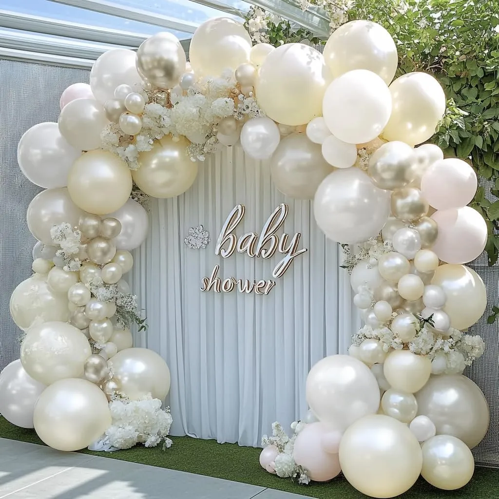 White Ivory Balloon Arch Kit - Double Stuffed Pearl White Sand Cream Balloon Garland Latex Beige Blush Different Sizes for Baby Bridal Shower Birthday Baptism Wedding Party Decor